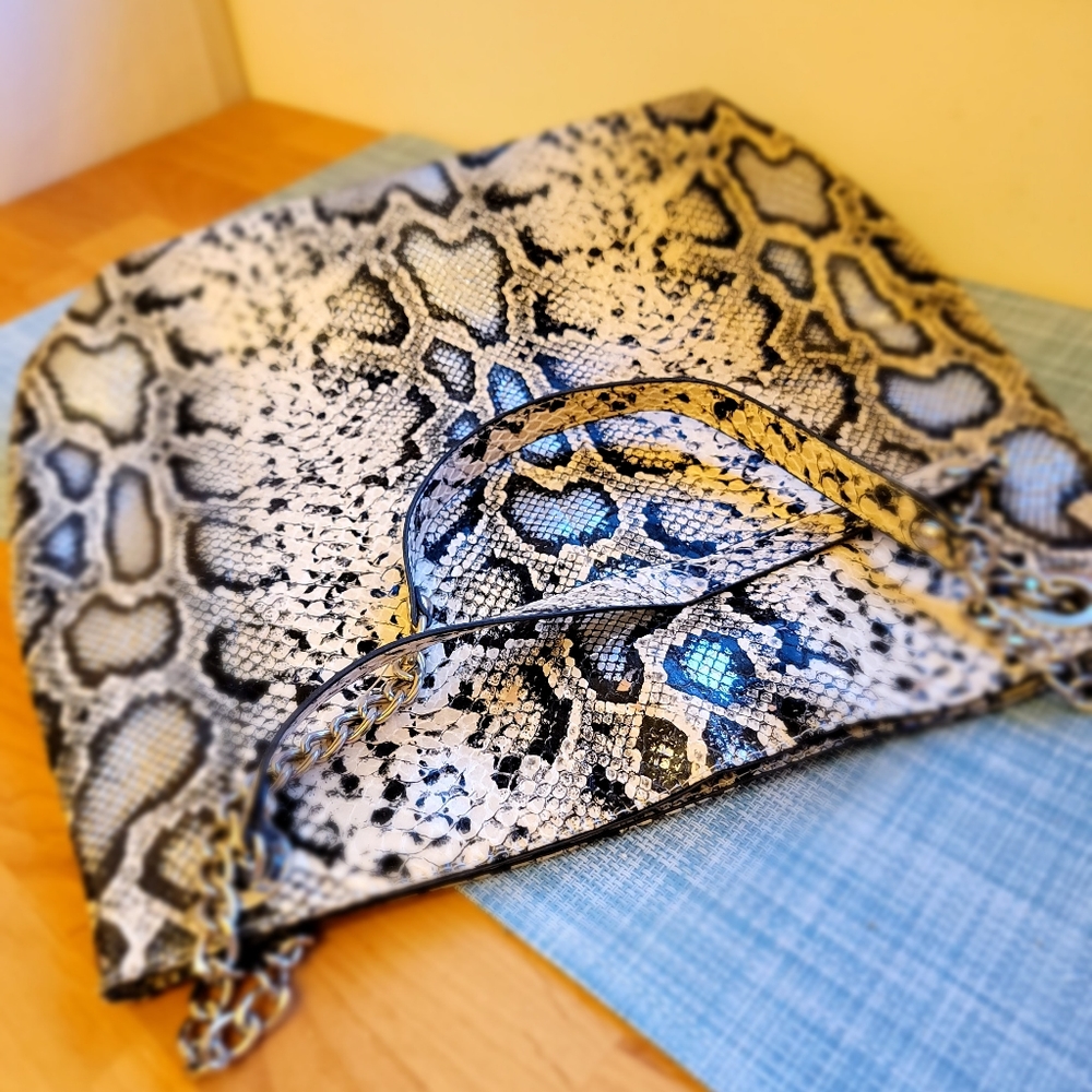 Faux Snake Skin Purse, Size:Large, Color: Black/Grey/Silver/Cream